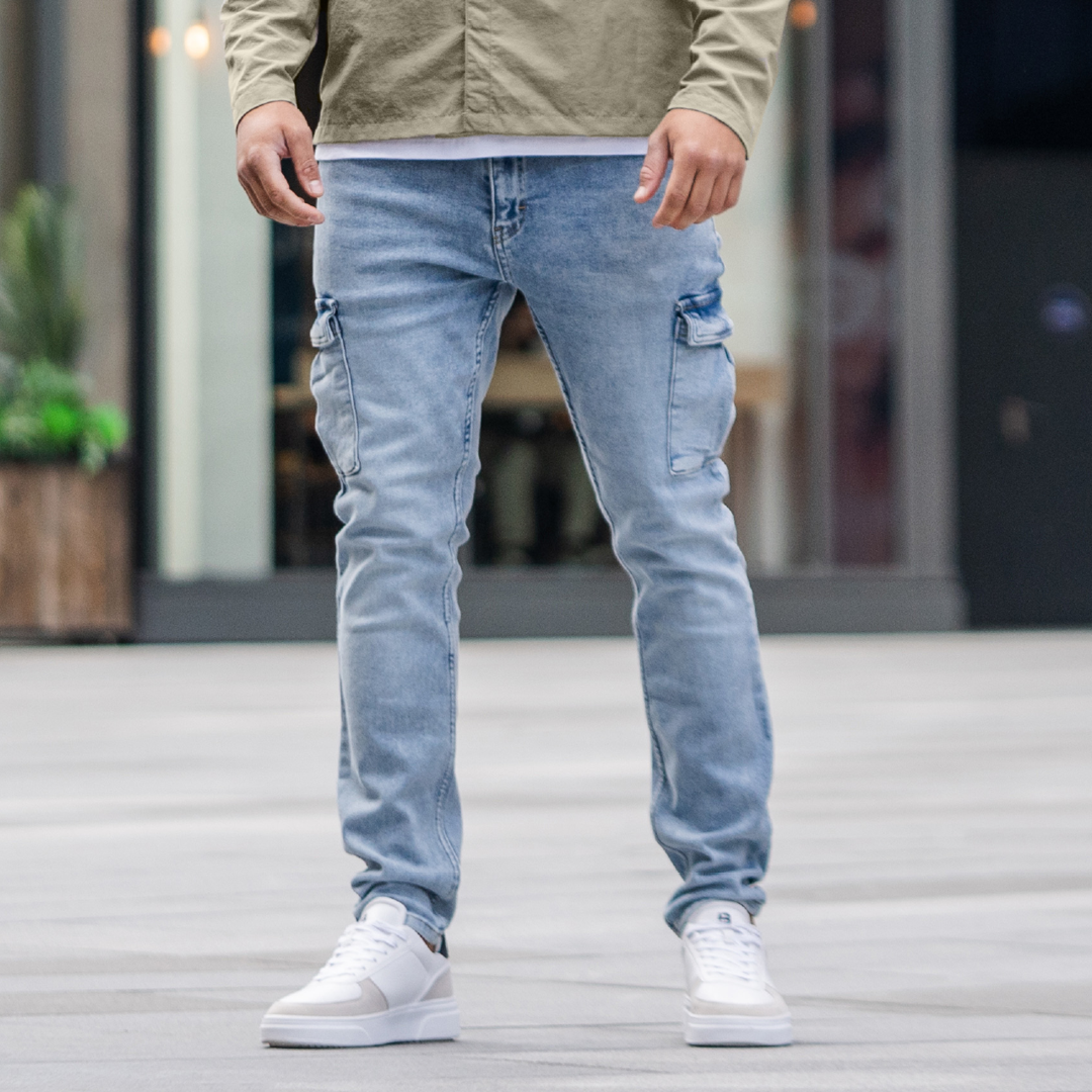 Muric Slim Fit Cargo Jeans - Light Blue