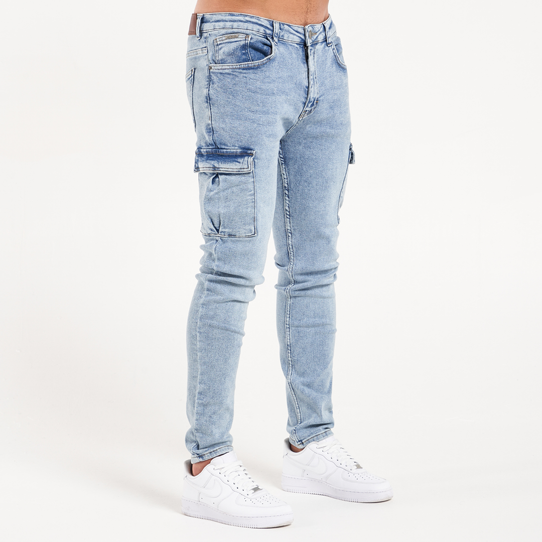 Muric Slim Fit Cargo Jeans - Light Blue