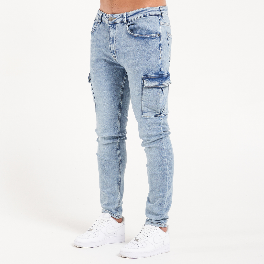 Muric Slim Fit Cargo Jeans - Light Blue