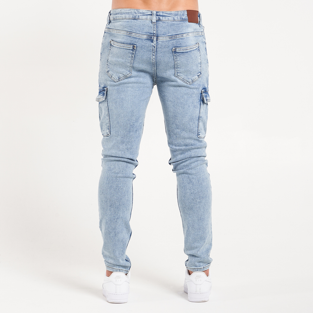 Muric Slim Fit Cargo Jeans - Light Blue