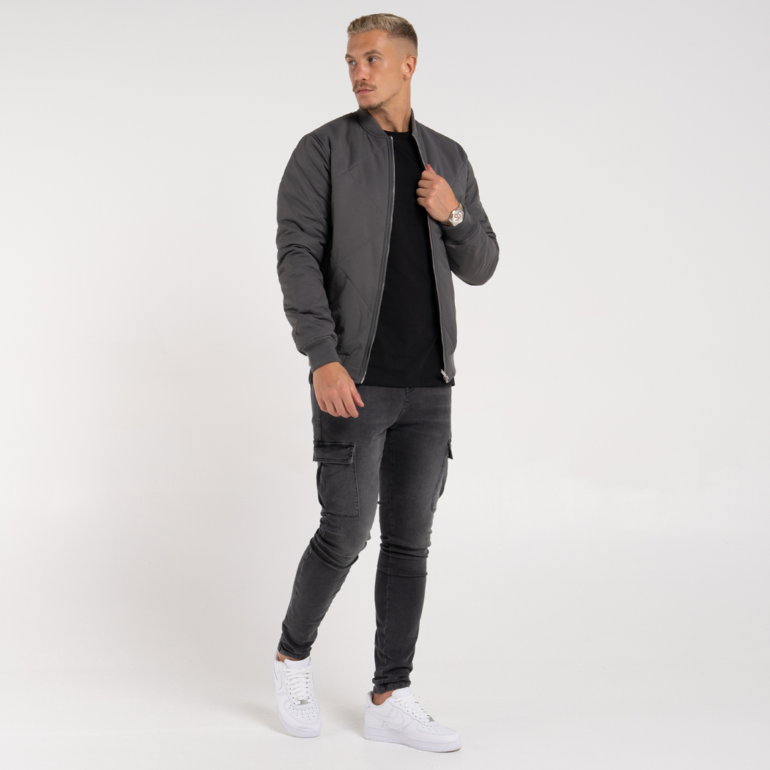 Knight Quilted Bomber Jacket - Charcoal